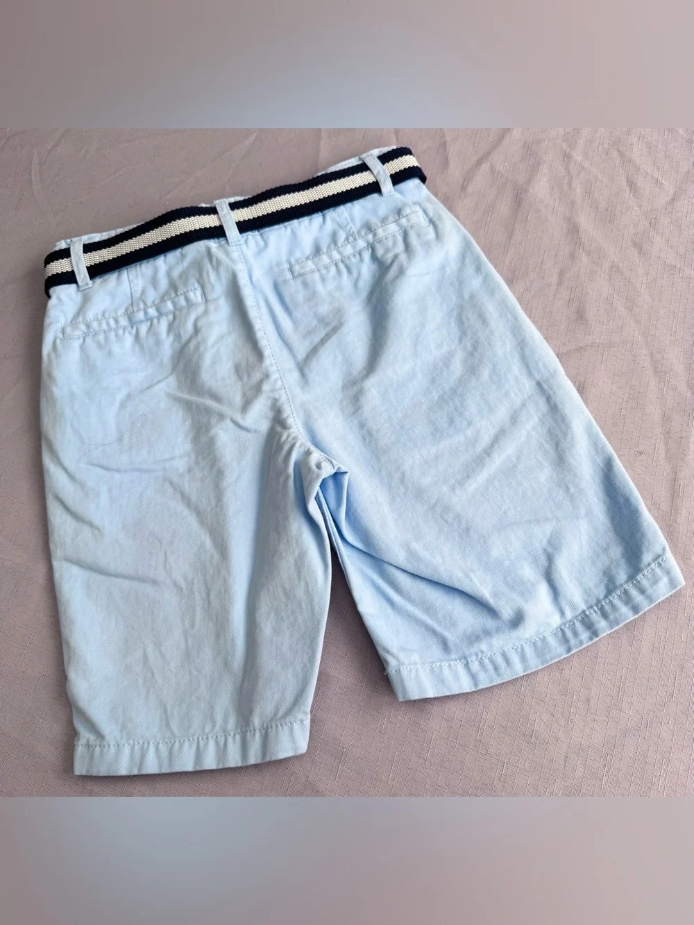 The Children's Place Light Blue Cotton Shorts with Navy & Cream Striped Belt